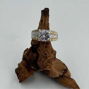 Seta Marked Two Tone Textured Simulation Diamond Men’s Ring Size 11 Finish Worn